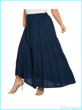 Boho Tiered Maxi Skirt 100% Rayon Elastic Waist Plus Size
